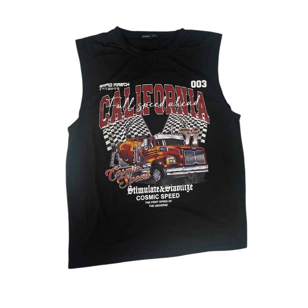 ROMWE Truck Graphic Mens Muscle Tee California‎ Full Speed Ahead Size M Casual
